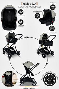 1010 Qool Çift Yönlü 6 In 1 Travel Sistem Bebek Arabası ürün fotoğrafı