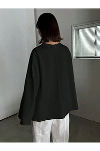 Kadın Siyah İspanyol Kol Bol Kalıp Fermuarlı Modest Bluz ürün fotoğrafı