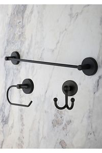 Banyo Aksesuar Seti, Siyah, Düz Havluluk, K. Tuvalet Kağıtlığı, Bornozluk - Mat Siyah ürün fotoğrafı