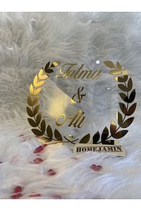 Pleksi Başak Model Söz Nişan Masa Üstü Isimlik Gold ürün fotoğrafı