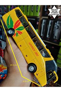 METAL YOLCU OTOBÜSÜ DIECAST KOLEKSİYON SESLİ IŞIKLI FARLAR YANAR OTOBÜS KAPI BAGAJ AÇILIR SARI ürün fotoğrafı