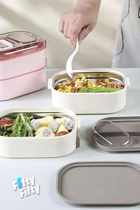1000 ML İki Kat Üç Bölme Paslanmaz Çelik Bento Lunch Box Yeni Nesil Sefer Tası-Sos Kaseli ürün fotoğrafı