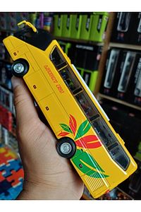 METAL YOLCU OTOBÜSÜ DIECAST KOLEKSİYON SESLİ IŞIKLI FARLAR YANAR OTOBÜS KAPI BAGAJ AÇILIR SARI ürün fotoğrafı