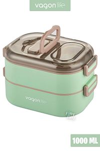 1000 ML İki Kat Üç Bölme Paslanmaz Çelik Bento Lunch Box Yeni Nesil Sefer Tası-Sos Kaseli ürün fotoğrafı
