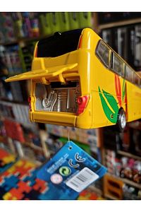 METAL YOLCU OTOBÜSÜ DIECAST KOLEKSİYON SESLİ IŞIKLI FARLAR YANAR OTOBÜS KAPI BAGAJ AÇILIR SARI ürün fotoğrafı