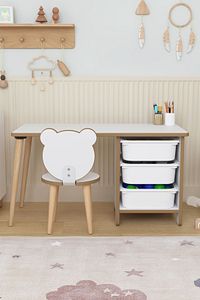 Çocuk Oyun Aktivite Masası 90x45 Cm 3 Sepetli Çocuk Çalışma Masası Arkalıklı Sandalye - Panda ürün fotoğrafı