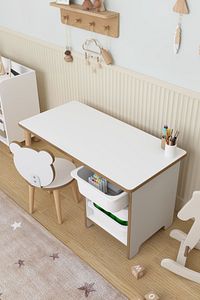 Çocuk Oyun Aktivite Masası 90x45 Cm 3 Sepetli Çocuk Çalışma Masası Arkalıklı Sandalye - Panda ürün fotoğrafı