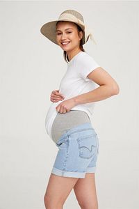 Kadın Açık Mavi Denim Likralı Hamile Şort 1063 ürün fotoğrafı