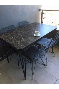 Masa Sandalye Takımı Mermer Desen 110x70 Cm Masa 4 Sandalye Seti ürün fotoğrafı