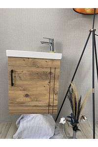 Banyo ve Tuvalet Mini Köşe Lavabo 25*45 Cm (Banyo Dolabı Dahil) ürün fotoğrafı