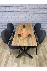 Masa Takımı, Yemek Masası, Mutfak Masası, Balkon Masası - 70x110 Çam 4 Sandalye Gri ürün fotoğrafı