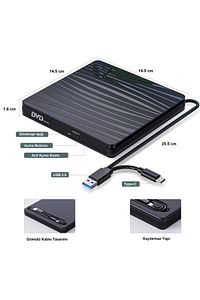Dvd Rw Usb 3.0 Type-c Slim Harici Cd Dvd Yazıcı Okuyucu Macbook Imac Windows11 ürün fotoğrafı