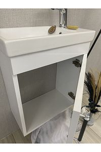Banyo Ve Tuvalet Mini Köşe Lavabo 25*45 Cm (Banyo Dolabı Dahil) ürün fotoğrafı