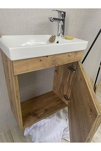 Banyo ve Tuvalet Mini Köşe Lavabo 25*45 Cm (Banyo Dolabı Dahil) ürün fotoğrafı