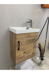 Banyo ve Tuvalet Mini Köşe Lavabo 25*45 Cm (Banyo Dolabı Dahil) ürün fotoğrafı