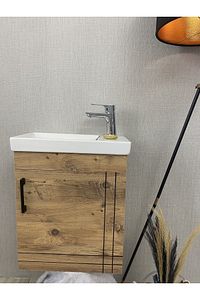 Banyo ve Tuvalet Mini Köşe Lavabo 25*45 Cm (Banyo Dolabı Dahil) ürün fotoğrafı