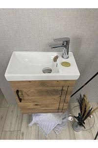 Banyo ve Tuvalet Mini Köşe Lavabo 25*45 Cm (Banyo Dolabı Dahil) ürün fotoğrafı