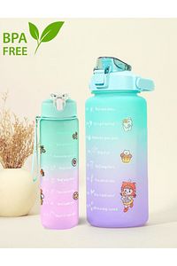 Motivasyonel Su Matarası 2li Pipetli Stickerlı Suluk 2lt+750ml Yavrulu Tritan Spor Salonu Su Şişesi ürün fotoğrafı