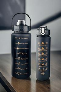 Motivasyonel Su Matarası 2li Pipetli Stickerlı Suluk 2lt+750ml Yavrulu Tritan Spor Salonu Su Şişesi ürün fotoğrafı