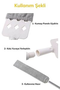 ( + 1 Yedekli ) Mikrofiber Başlıklı Girintili Yüzey Dip Köşe Raf Temizleme Mopu Toz Alma Fırçası ürün fotoğrafı