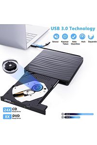 Dvd Rw Usb 3.0 Type-c Slim Harici Cd Dvd Yazıcı Okuyucu Macbook Imac Windows11 ürün fotoğrafı