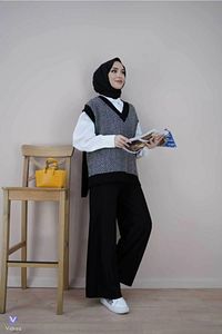 Bss Kadın Beli Lastikli Bol Paça Siyah Pantolon ürün fotoğrafı