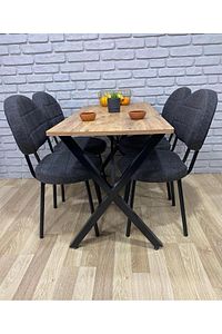 Masa Takımı, Yemek Masası, Mutfak Masası, Balkon Masası - 70x110 Çam 4 Sandalye Gri ürün fotoğrafı