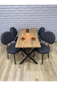 Masa Takımı, Yemek Masası, Mutfak Masası, Balkon Masası - 70x110 Çam 4 Sandalye Gri ürün fotoğrafı