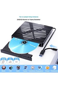 Dvd Rw Usb 3.0 Type-c Slim Harici Cd Dvd Yazıcı Okuyucu Macbook Imac Windows11 ürün fotoğrafı