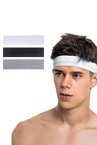 3lü Erkek Spor Saç Bandı Sporcu Kafabandı Headband Ter Bantı Fitness Saç Bantları Siyah&Beyaz&Gri ürün fotoğrafı