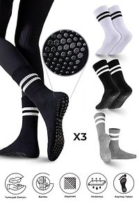 Bambu Kadın Kaydırmaz Taban Silikon Baskı Pilates Yoga Fitness Bale Dans Aktivite Tenis Çorabı 3'lü ürün fotoğrafı