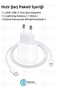 iPhone Tüm Serilere Uyumlu 20w Hızlı Şarj Seti Adaptör ve Type C Kablosu 7 8 X 11 12 13 14 Plus Pro ürün fotoğrafı