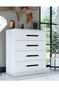 Gm 084 Almina 4 Çekmeceli Siyah Kulplu Beyaz Şifonyer ürün fotoğrafı