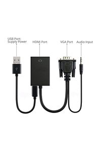 VGA to HDMI  Dönüştürücü + Ses + USB Power - 20cm ürün fotoğrafı