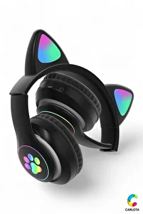 Kablosuz Bluetooth 5.0 Led Işıklı Kedili Kulaklık Hediye ios Android Uyumlu 8d Stereo Hd Ses ürün fotoğrafı