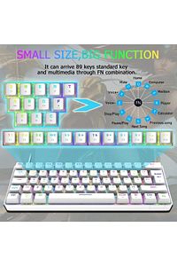 Trol Blue Switch Mini Rgb Oyun Klavyesi Gaming Mekanik 62 Tuşlu 18 Rgb Led Usb Tip-c Kablosu Beyaz ürün fotoğrafı