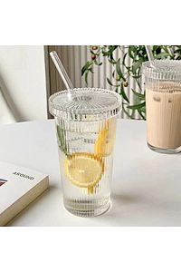 1 Adet Tekli Pinterest Model Origami Çizgili Mika Kapaklı Cam Pipetli Bardak ürün fotoğrafı