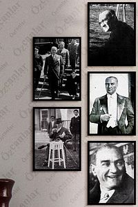 Çerçevesiz Çerçeve Görünümlü Atatürk Fotoğrafları 12 Parça Mdf Tablo Seti Çoklu Baskı Seti Mdf Baskı ürün fotoğrafı