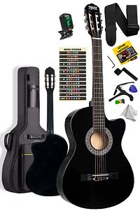 Cg-390bk-xbag Siyah Klasik Gitar 4/4 Sap Ayarlı Kesik Kasa Full Set (ÇANTA TUNER ASKI CAPO PENA) ürün fotoğrafı
