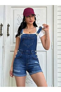 Kadın Denim Kot Salopet Şort Mavi ürün fotoğrafı
