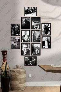 Çerçevesiz Çerçeve Görünümlü Atatürk Fotoğrafları 12 Parça Mdf Tablo Seti Çoklu Baskı Seti Mdf Baskı ürün fotoğrafı