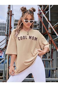 Kadın Bej Cool Mom Baskılı Hamile Tişört ürün fotoğrafı