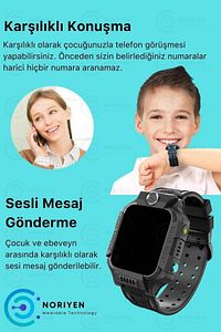 Çocuklar Için Kameralı Sim Kartlı Ortam Dinleme Konum Takip Özellikli Siyah Çocuk Akıllı Saat ürün fotoğrafı