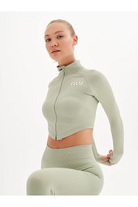 Infinity Collection Kadın Yeşil Seamless/dikişsiz Fermuarlı Crop Top ürün fotoğrafı