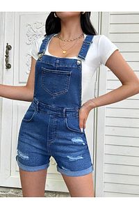 Kadın Denim Kot Salopet Şort Mavi ürün fotoğrafı