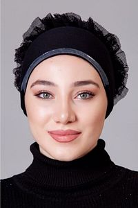 Siyah Likralı Fırfırlı Kaymayan Bone ( Kaymaz ) ürün fotoğrafı