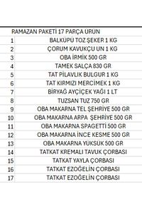 Ramazan paketi kumanya yardım gıda erzak kolisi 17 parça ürün ekonomik paket ürün fotoğrafı