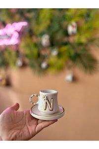 N Harf Detay Seramik Bardak Kupa Mug Kahve Fincanı ürün fotoğrafı