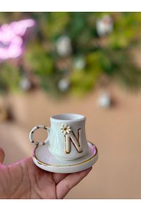N Harf Detay Seramik Bardak Kupa Mug Kahve Fincanı ürün fotoğrafı