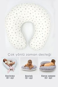Emzirme Yastığı, Bebek Destek Minderi, Hamile Yastığı Pamuklu Kumaş, Küçük Yıldız Serisi, Gri ürün fotoğrafı